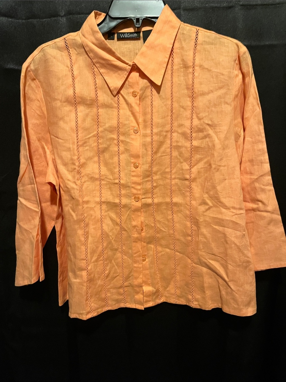 Willi Smith Orange Button-Front Linen Blouse